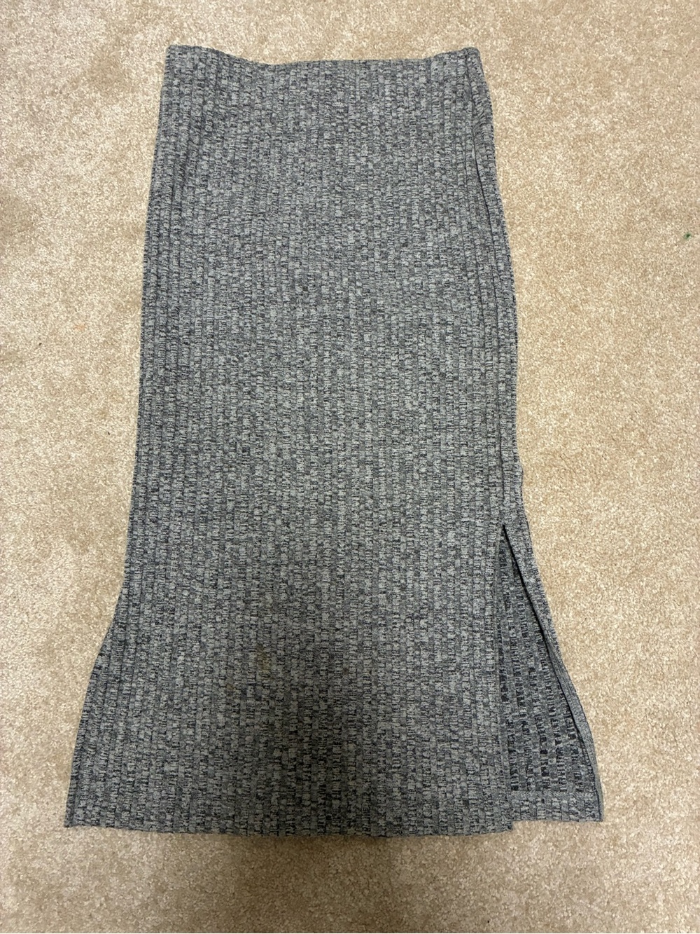 Topshop PETITE Ribbed Gray Midi Skirt with Side Slit